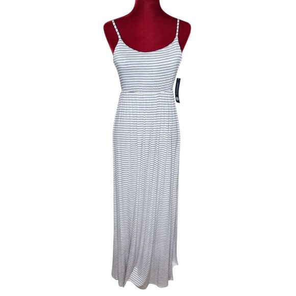As U Wish Tank Maxi Dress Striped Jersey Knit Heather Cream Blue Small NWT - Picture 1 of 11